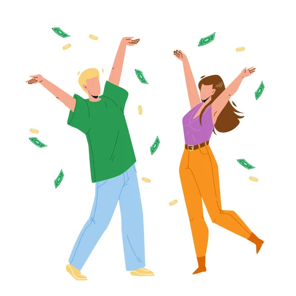 Pod vlivem Money Rain Dancing Man and Woman Vector — Stockový vektor