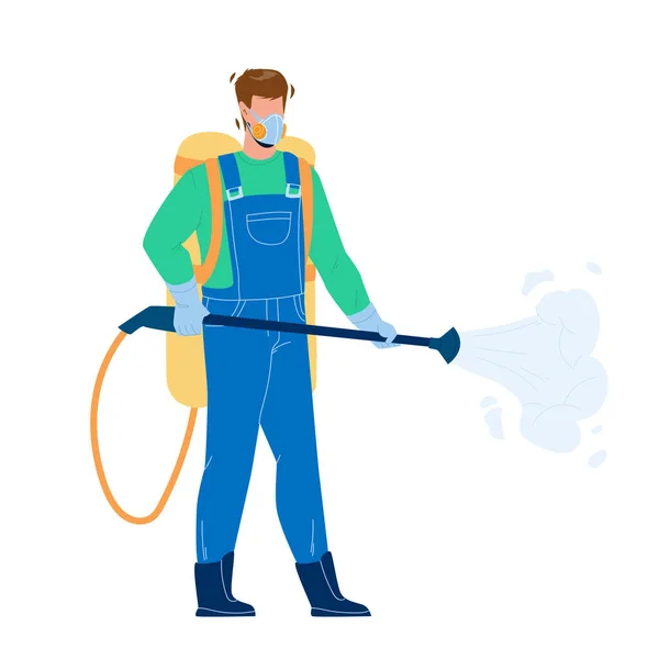 Pest Control Worker Spraying Pesticides Vector — Stock Vector