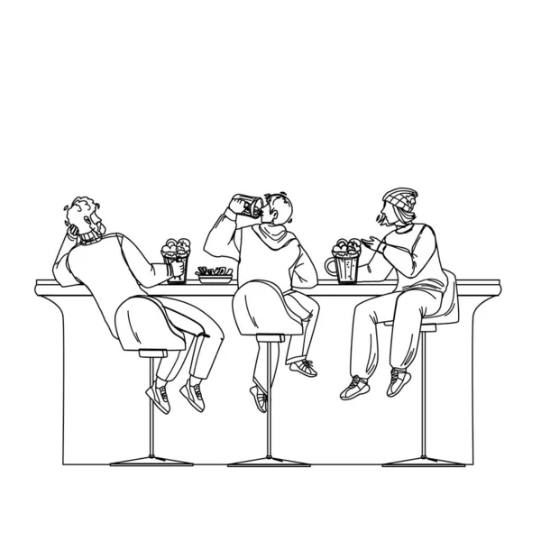 Мужчины пьют пиво и разговаривают в векторе алкоголя в баре — стоковый вектор