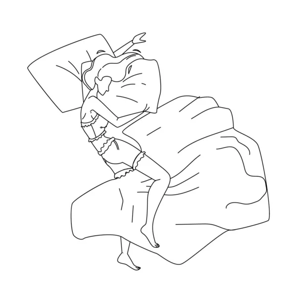 Mujer durmiendo en la noche en cómodo vector de cama — Vector de stock