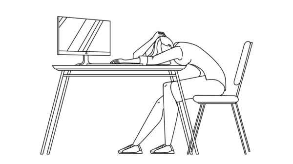Mujer de negocios durmiendo en el escritorio en vector de oficina — Vector de stock