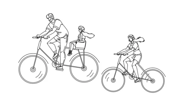 Cyclistes famille équitation ensemble dans le parc vecteur — Image vectorielle