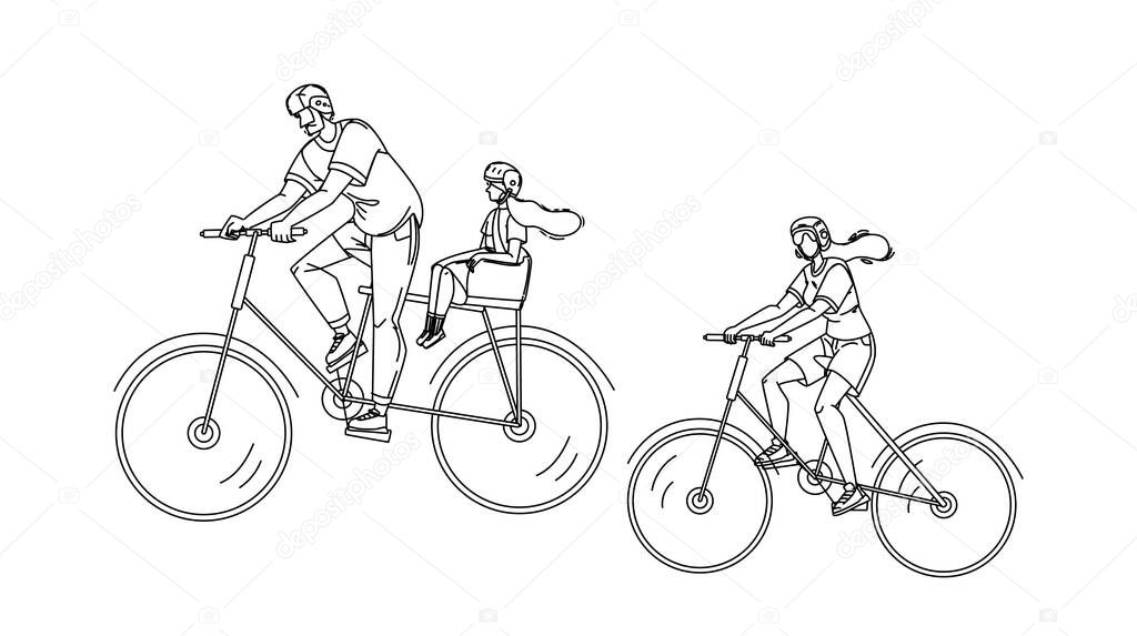 Bicyclists Family Riding Together In Park Vector