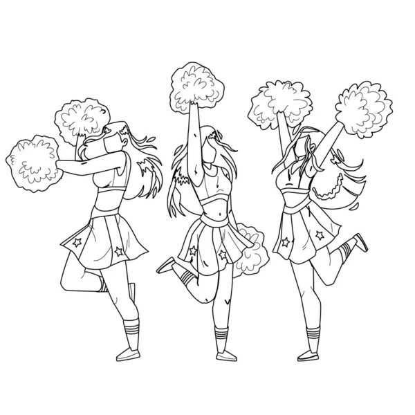 Cheerleaders Girls Dancing With Pompoms Vector — Stock Vector