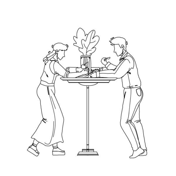 Dessert manger homme et femme à la table basse vecteur — Image vectorielle