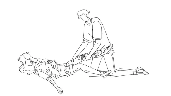 Человек, оказывающий первую помощь раненым девочкам-векторам — стоковый вектор