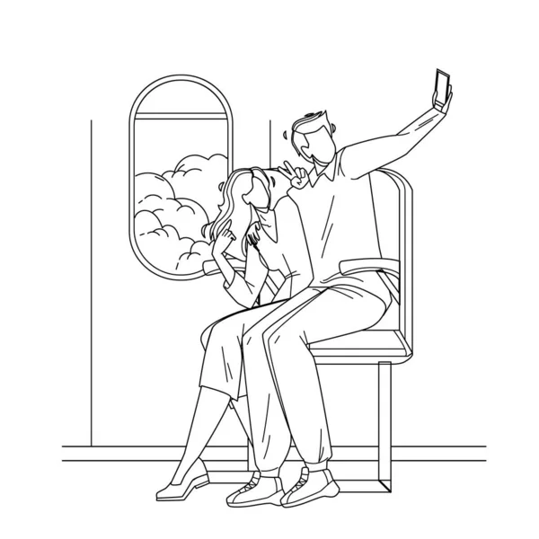 Couple Faire Vol Selfie Sur Téléphone Caméra vectorielle — Image vectorielle
