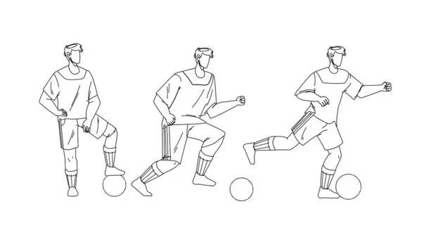 Jugador de fútbol jugando y pateando el vector de pelota — Vector de stock