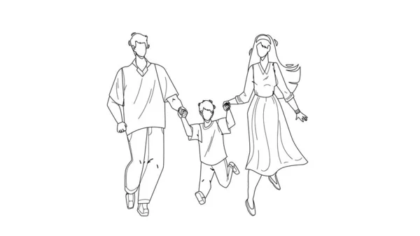 Gezond familie wandelen samen Outdoor Vector Illustratie — Stockvector