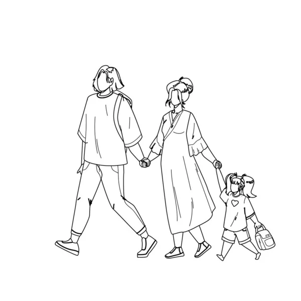Família japonesa caminhando juntos no parque Vector — Vetor de Stock