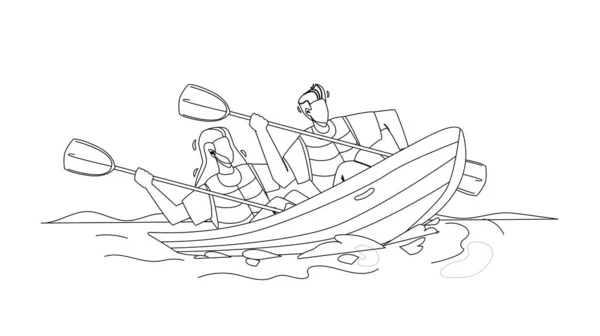 Kayak viajando pareja personas juntas Vector Ilustración — Archivo Imágenes Vectoriales