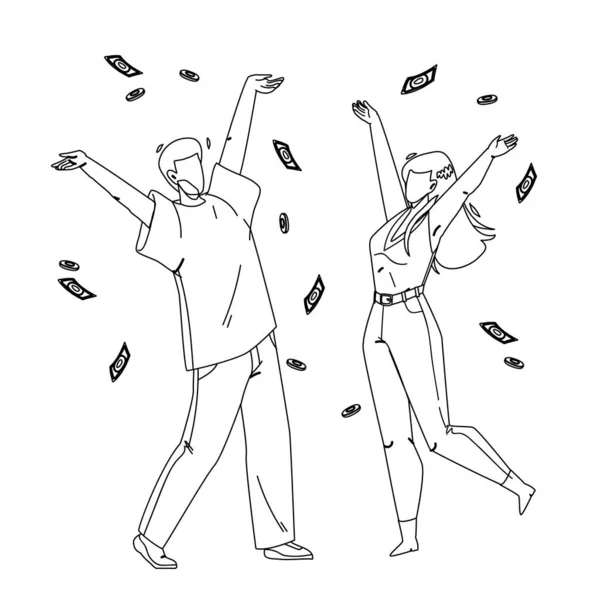 Pod vlivem Money Rain Dancing Man and Woman Vector — Stockový vektor