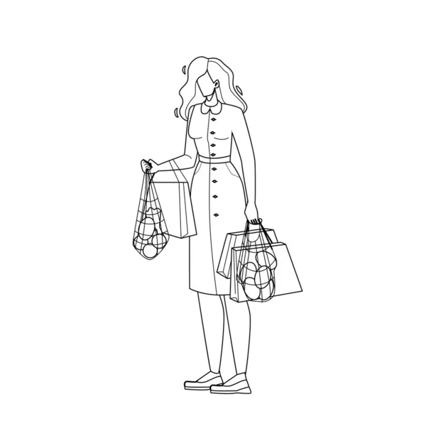 Žena držení recyklace Nákupní balíčky vektorové ilustrace — Stockový vektor