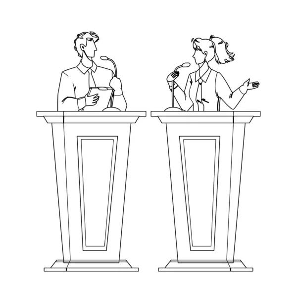 Orador que discute com opositor no vetor da tribuna — Vetor de Stock