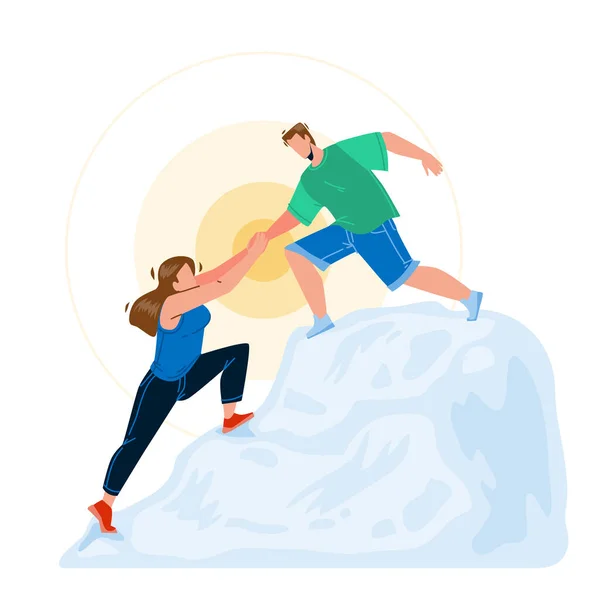 Mountain Climbing Man And Woman Couple Vector — Stock Vector