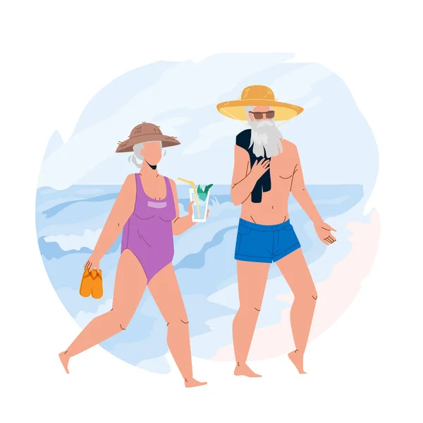 Senior Vacation Together On Ocean Shoreline Vector — Stockový vektor