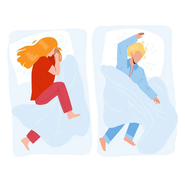 Спящие мальчик и девочка в уютной кровати — стоковый вектор