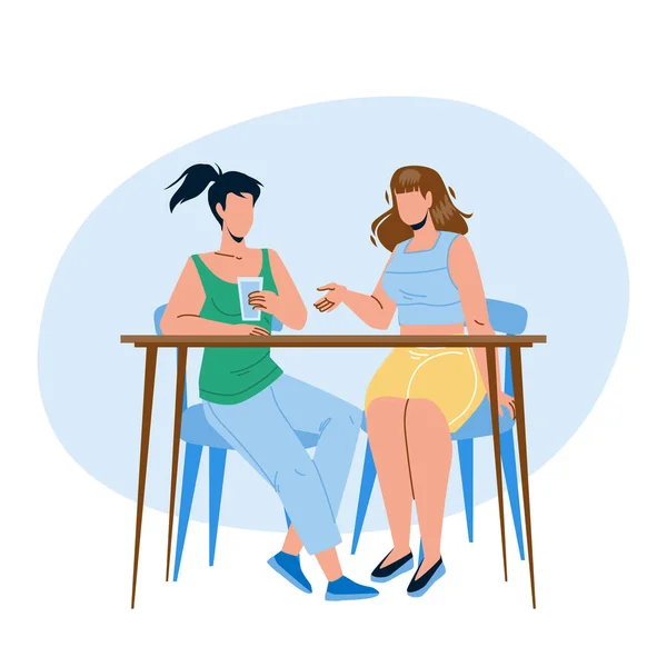 Meninas sentadas na mesa e conversando juntos Vector — Vetor de Stock
