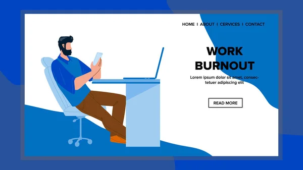 Work Burnout Stressed Man At Workplace Vector — Stock Vector