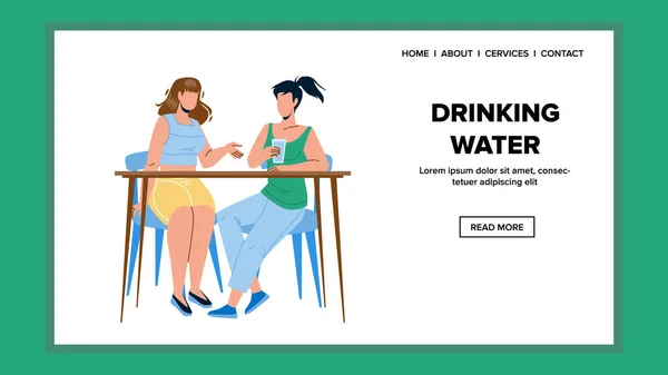 Beber agua niñas en la cafetería juntos Vector — Vector de stock