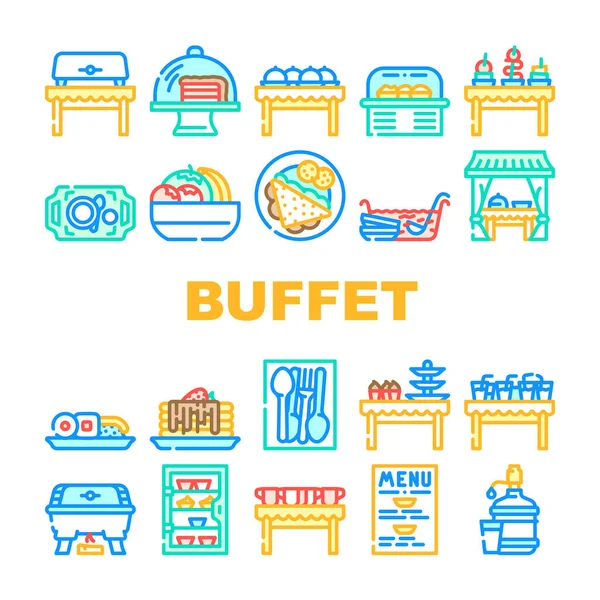 Buffet Alimentos y Bebidas Colección Iconos Set Vector — Vector de stock