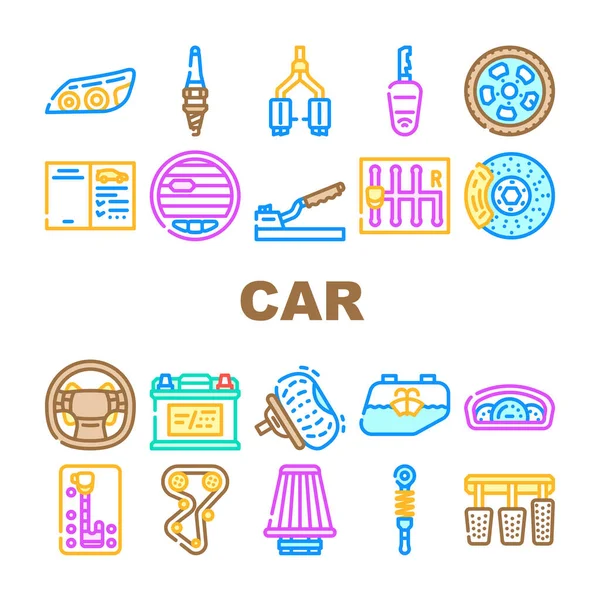 Detalles del vehículo de coche Iconos de colección Set Vector — Archivo Imágenes Vectoriales