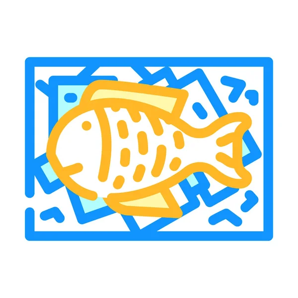 Showcase with fish and ice color icon vector illustration — ストックベクタ