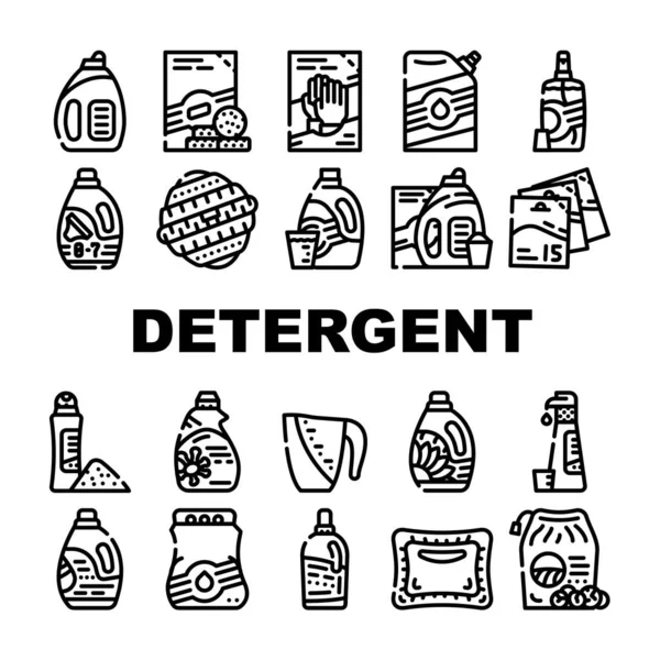 Conjunto de iconos de colección de lavado de detergente Vector — Archivo Imágenes Vectoriales