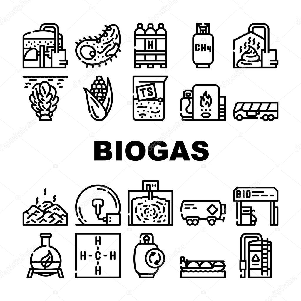 Biogas Energy Fuel Collection Icons Set Vector