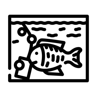 aquarium with fish line icon vector illustration