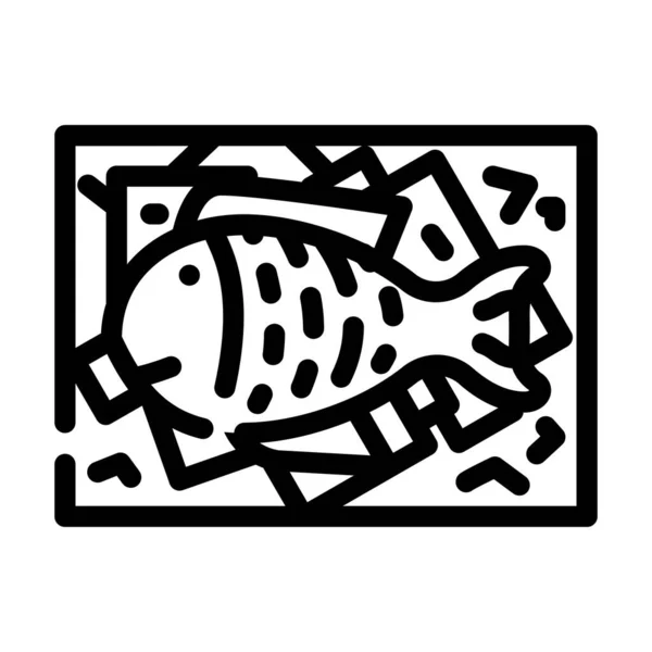 Showcase with fish and ice line icon vector illustration — ストックベクタ