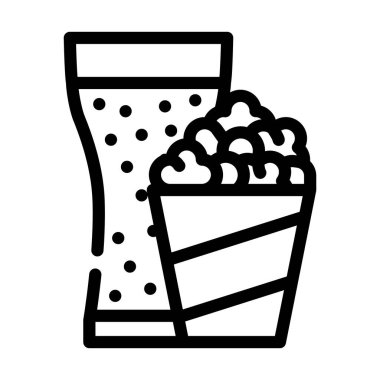 popcorn snack and drink glass line icon vector illustration