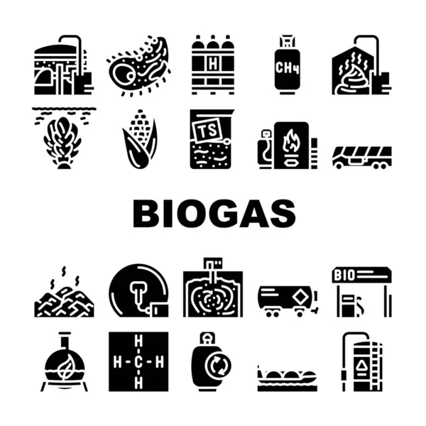 Biogaz Energia Paliwo Zbieranie ikon zestaw wektor — Wektor stockowy