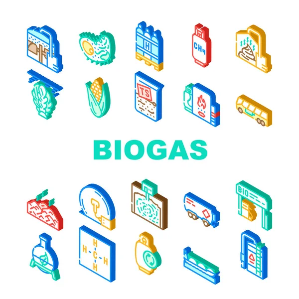 Biogaz Energia Paliwo Zbieranie ikon zestaw wektor — Wektor stockowy