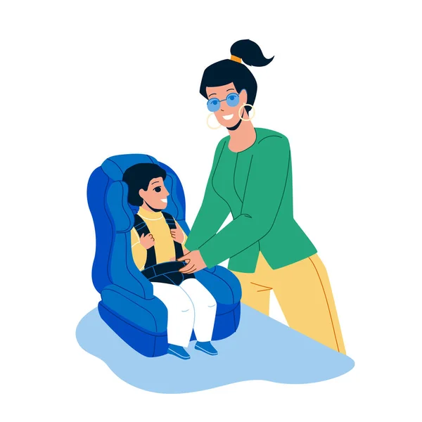 Baby Car Seat Mãe Fixar Fivela de cinto de segurança Vector — Vetor de Stock