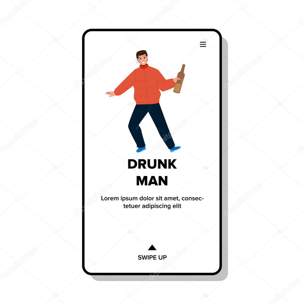 Drunk Man Drinking Beer Or Wine From Bottle Vector