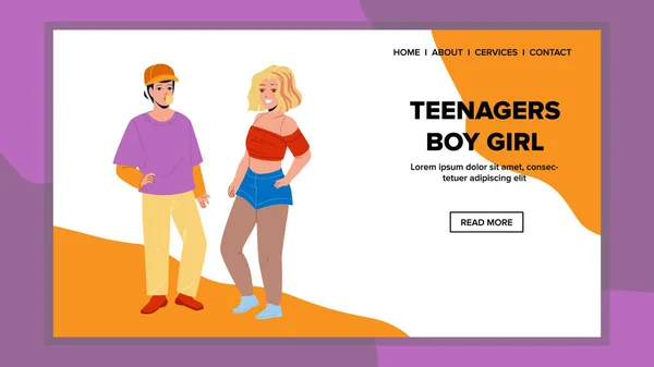 Teenageři chlapec a dívka ve škole spolu vektor — Stockový vektor