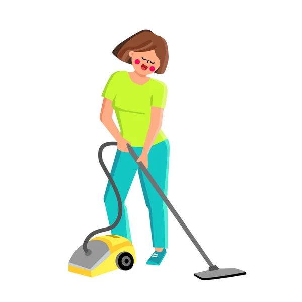 Vacuum Cleaner Menggunakan Girl For Cleaning Room Vector - Stok Vektor