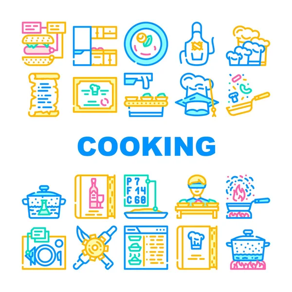 Cursos de cocina Colección de lecciones Iconos Set Vector — Archivo Imágenes Vectoriales