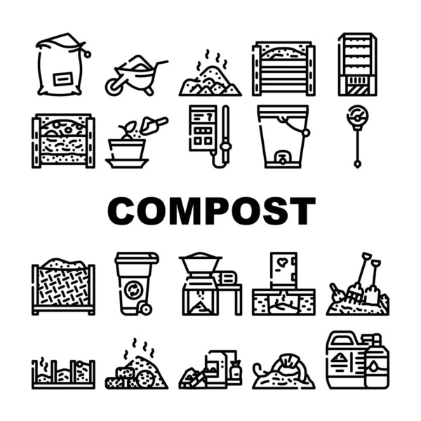 Set icone collezione produzione compost vettoriale — Vettoriale Stock