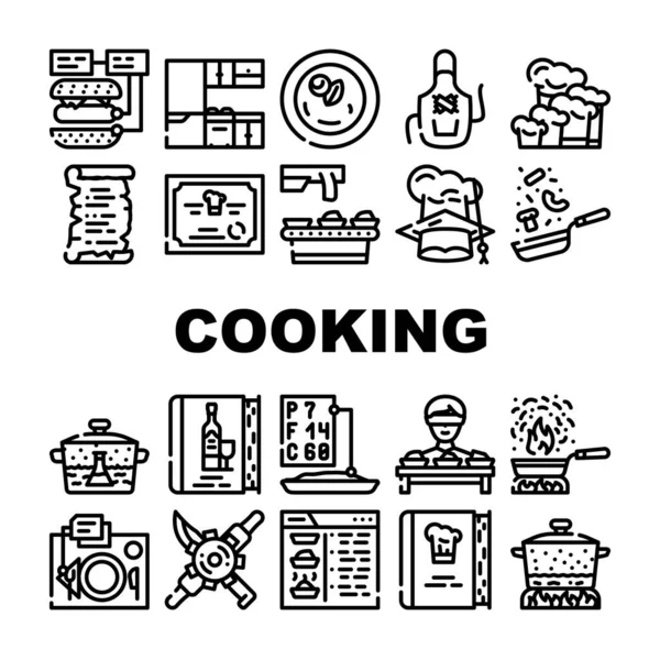 Cursos de cocina Colección de lecciones Iconos Set Vector — Archivo Imágenes Vectoriales