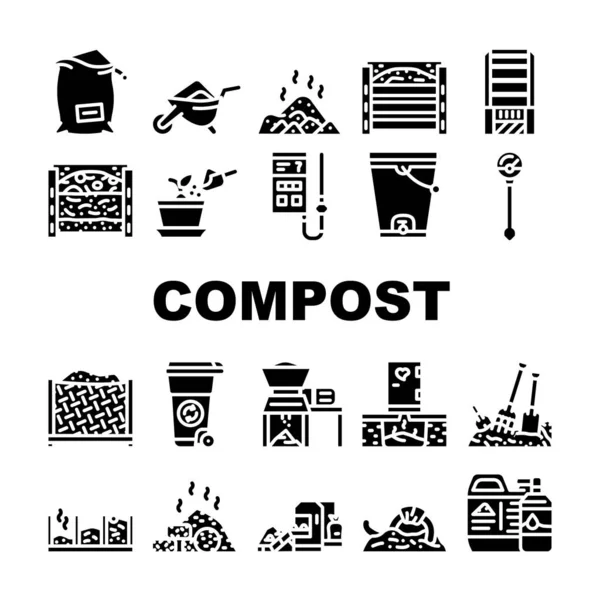 Set icone collezione produzione compost vettoriale — Vettoriale Stock