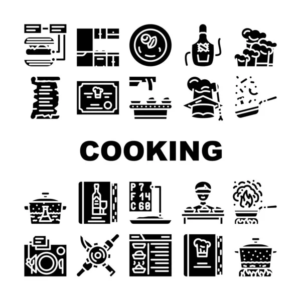 Cursos de cocina Colección de lecciones Iconos Set Vector — Archivo Imágenes Vectoriales
