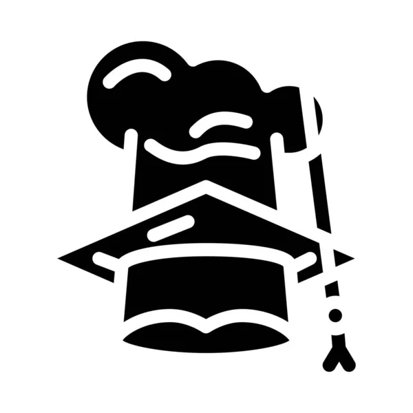 Chef et diplômés cours de cuisine chapeau glyphe icône vectoriel illustration — Image vectorielle
