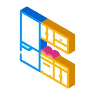 Mutfak mobilyaları izometrik ikon vektör çizimi