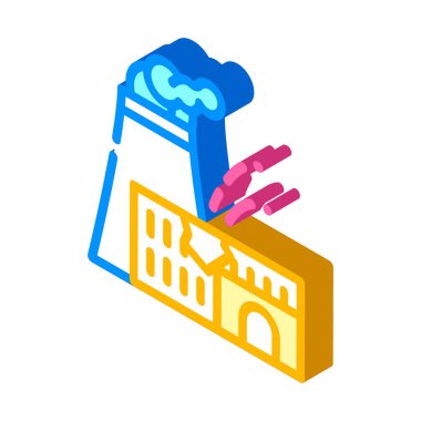 Nükleer santral felaketinde patlama izometrik ikon vektör çizimi