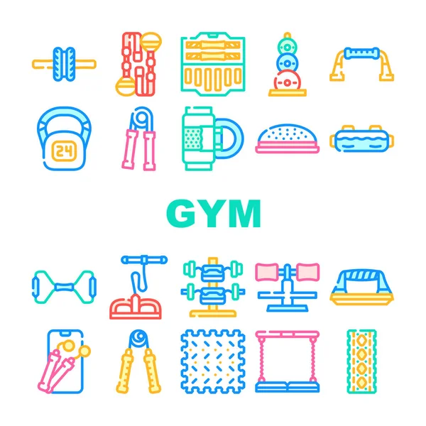 Inicio Gimnasio Equipo Colección Iconos Set Vector Expansor Mano Rollo — Vector de stock