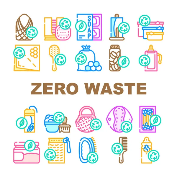 Zero Waste Collection Icons Set Vector Ноль Отходов Щетки Волос — стоковый вектор