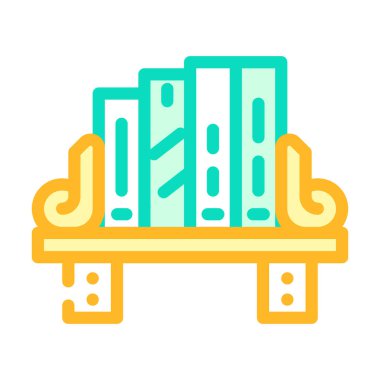 Kitaplar için raf renk simgesi vektörü. Kitap imzası için rafta. izole edilmiş sembol çizimi