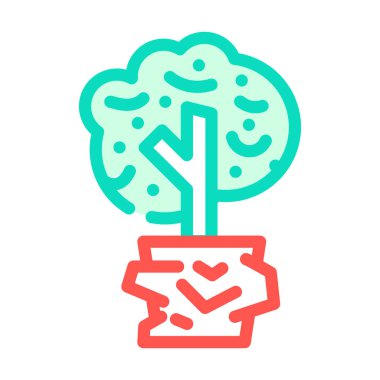 Ev rengi ikon vektöründe ağaç bitkisi. Tabelada ağaç dikme işareti var. izole edilmiş sembol çizimi